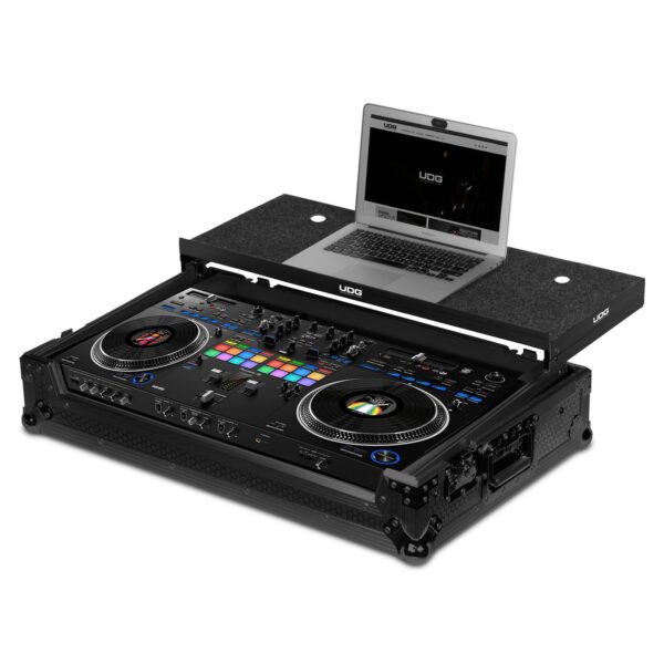 U91077BL Ultimate Flight Case Pioneer DDJ-REV7 Black Plus (Laptop Shelf + Wheels)