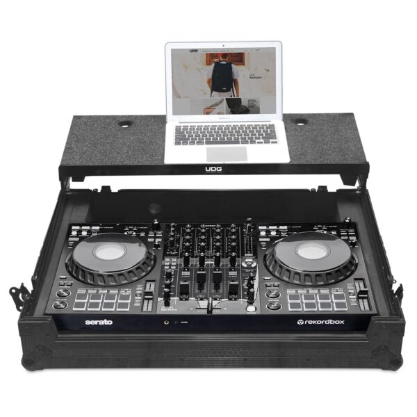 U91088BL Ultimate Flight Case Pioneer DDJ-FLX10 Black Plus (Laptop Shelf + Wheels)